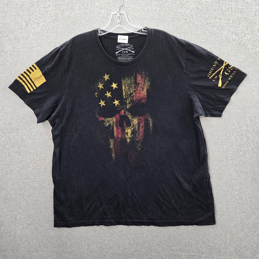 Grunt Style men Shirt 2XL Black American Flag Skull Graphic Tee Crew Neck